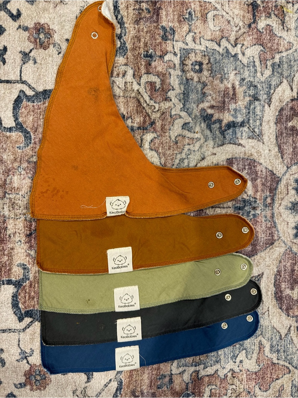 KeaBabies 5 Baby Bandana Bibs - Rust, Mustard, Olive, Black, Navy